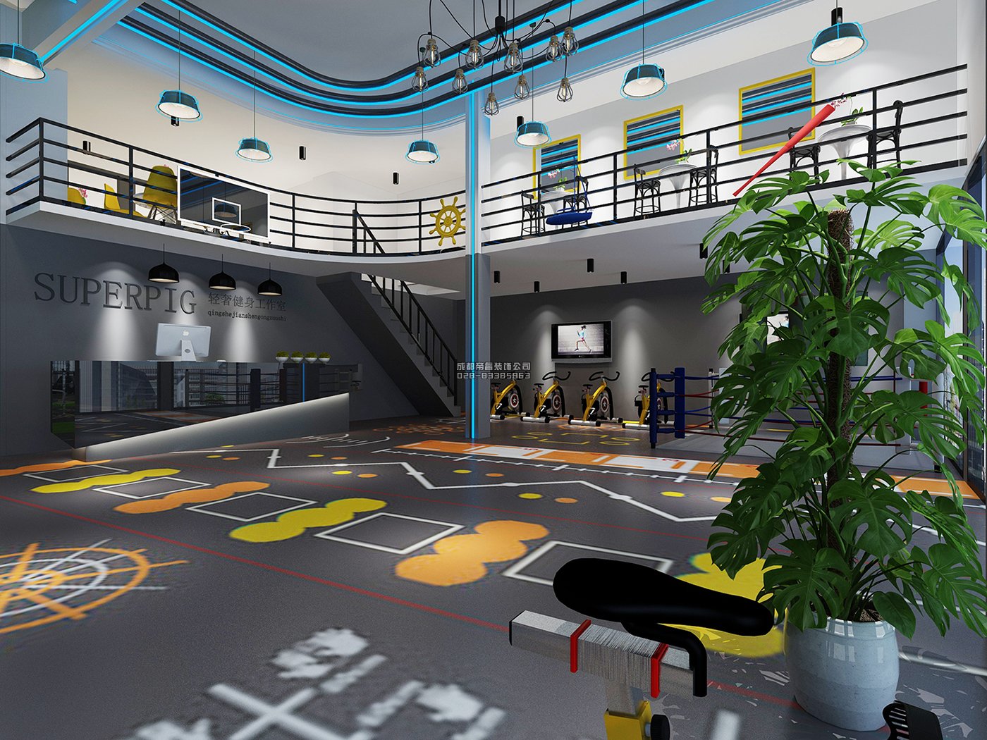 現(xiàn)代科技風健身房裝修效果圖